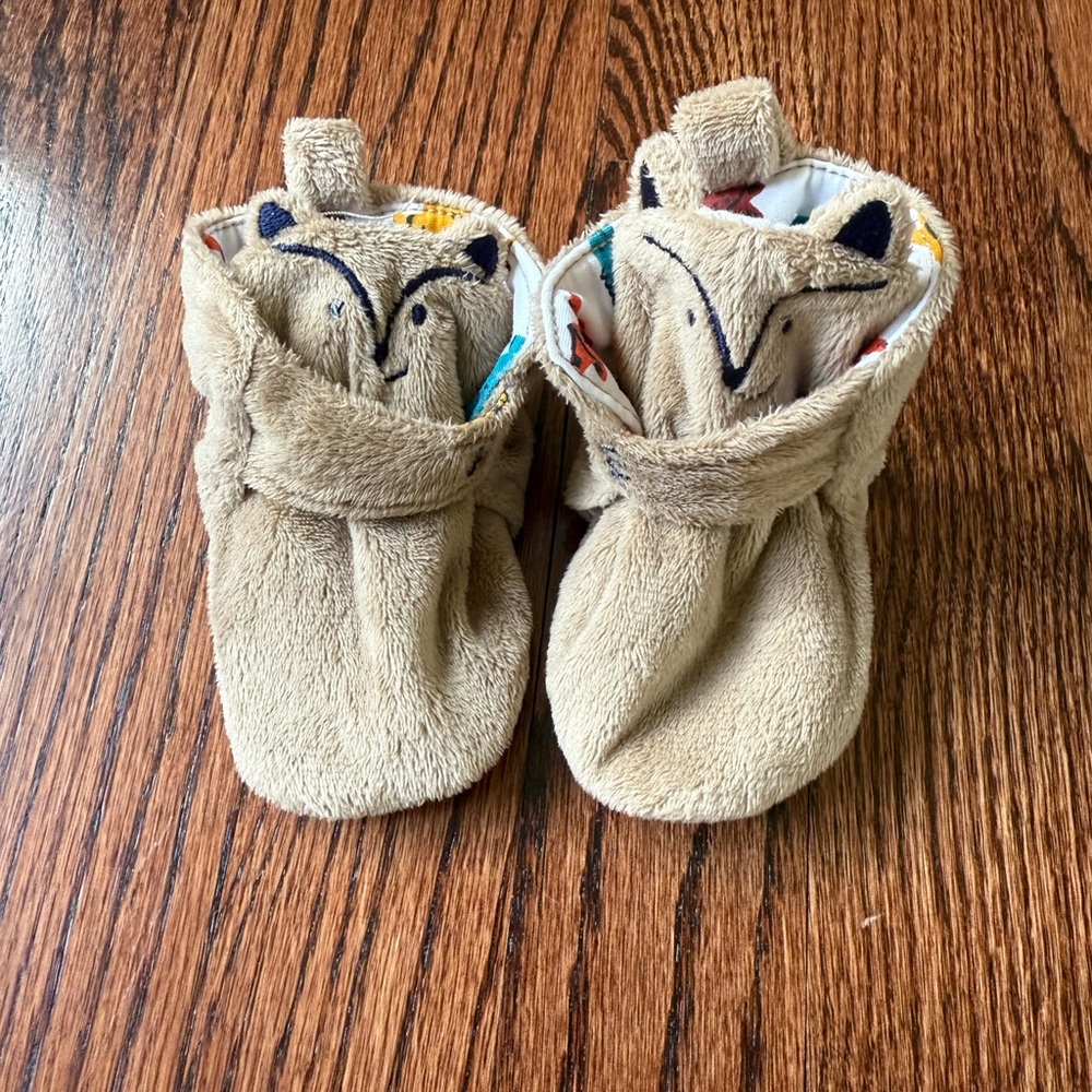 Tan Fox Cozy Baby Walker Booties - Size 0-3 months